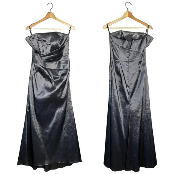 Jessica McClintock Women's Size 8 Strapless Silver Tube Maxi Cocktail Dress Y2K - Picture 1 of 16